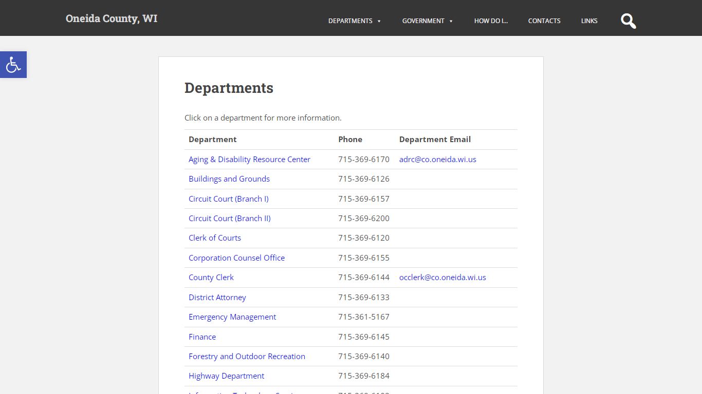 Departments – Oneida County, WI